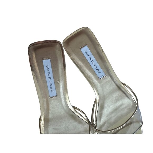 SAKS FIFTH AVENUE Gold Metallic Slide Sandals Size 6 - Picture 6 of 9
